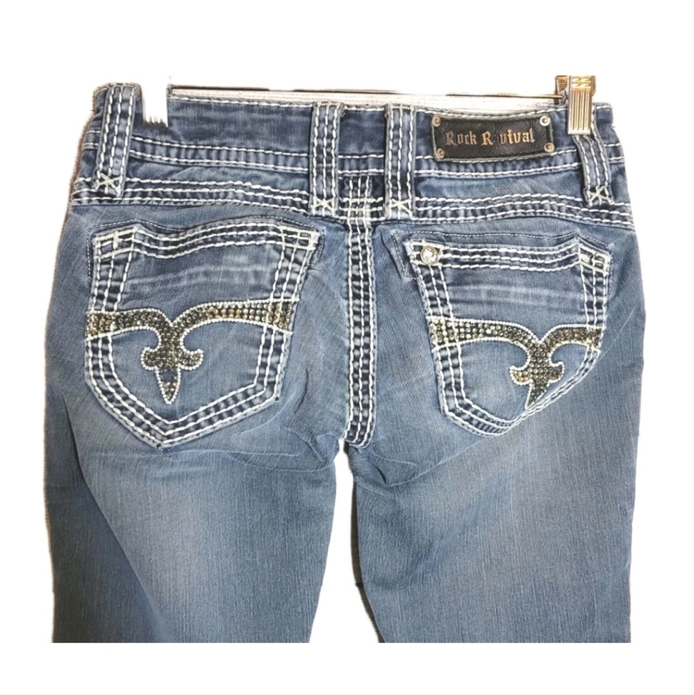 Rock Revival Women’s AIDA Skinny Jeans Low Rise Denim Rhinestone Dark Wash 26 - Picture 3 of 14
